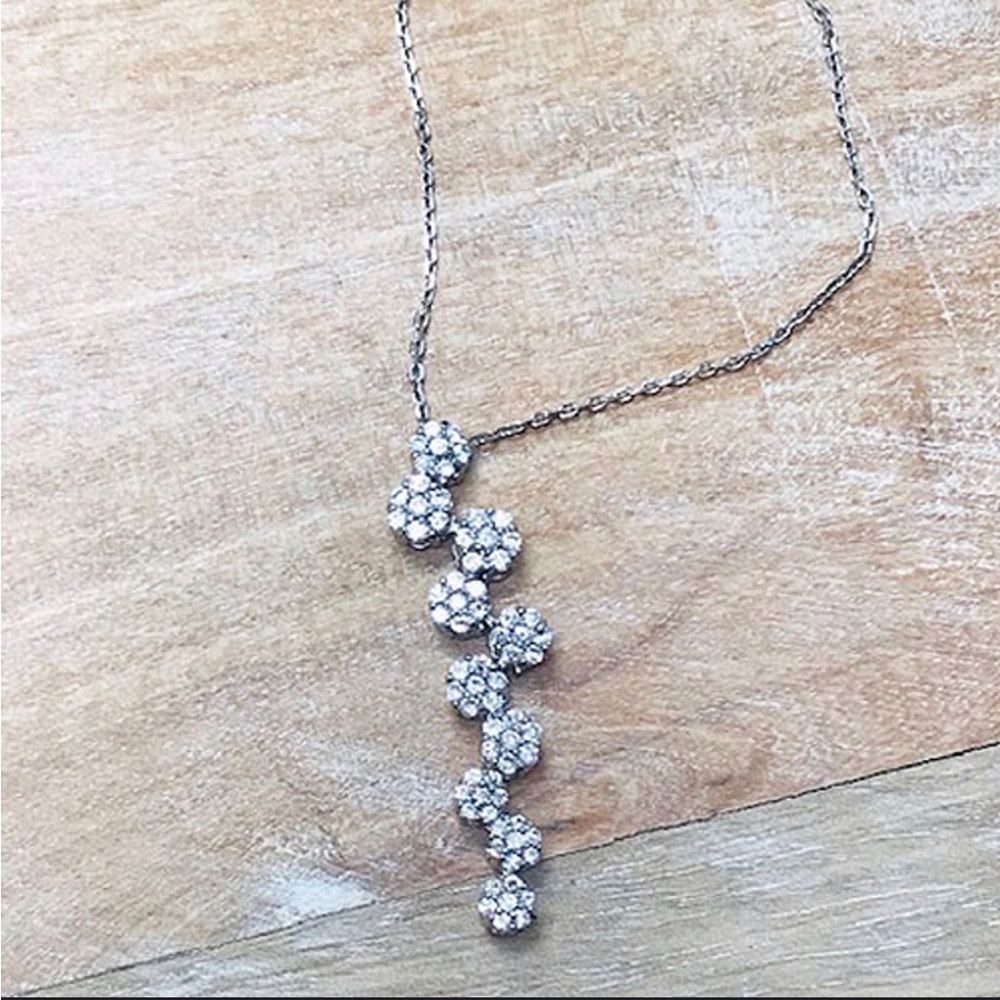 Micro Pave Cubic Zirconia Dainty Flower Strand Necklace-NWT-Boutique
